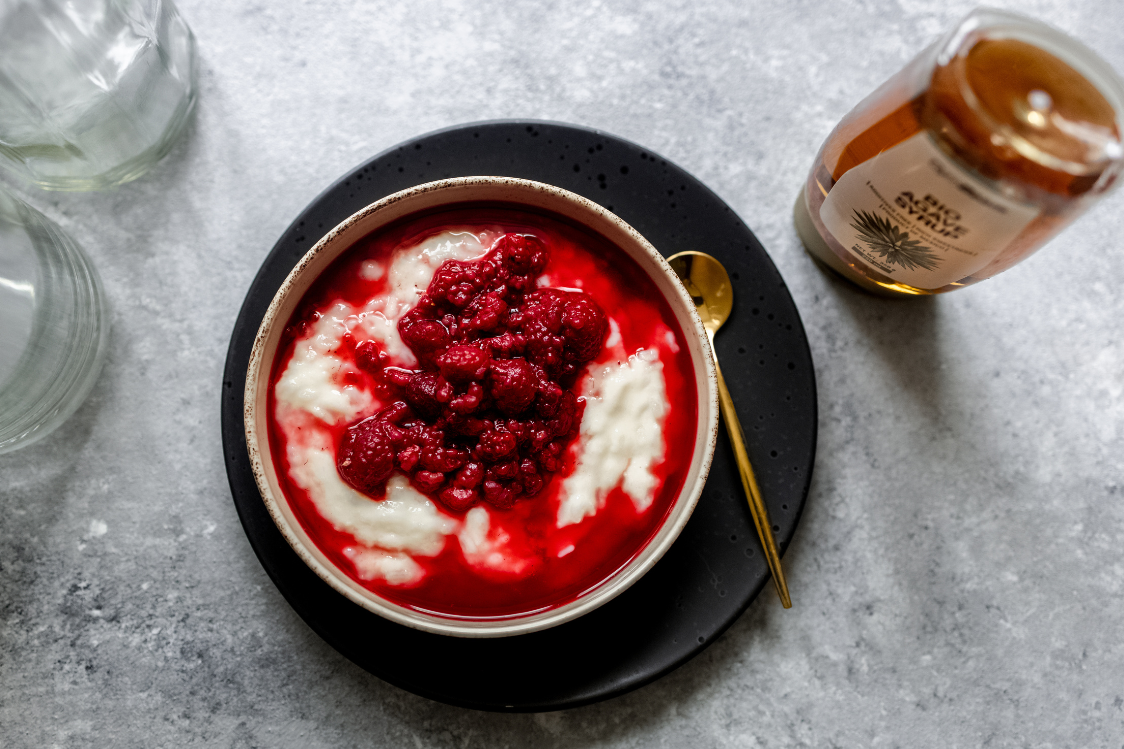 Budincă de orez cu zmeură și proteine Budincă de orez cu zmeură și proteine