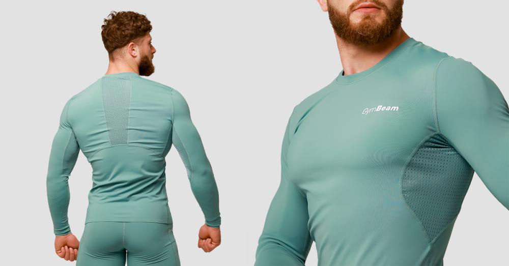 Tricou de compresie cu mânecă lungă Mid Blue - GymBeam 