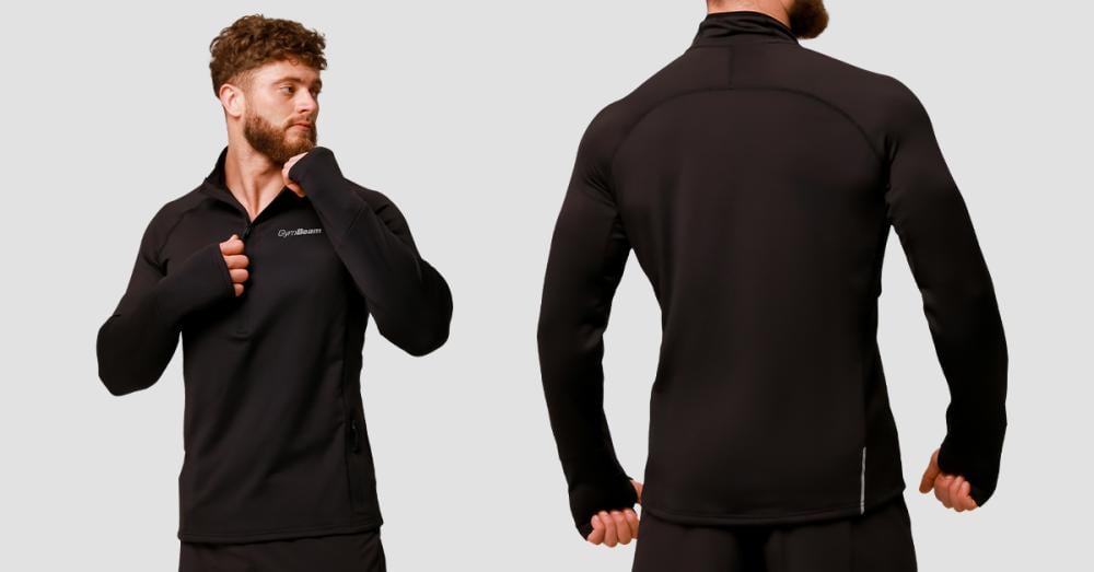 Hanorac de alergare 1/2 Zip Pulse Black - GymBeam