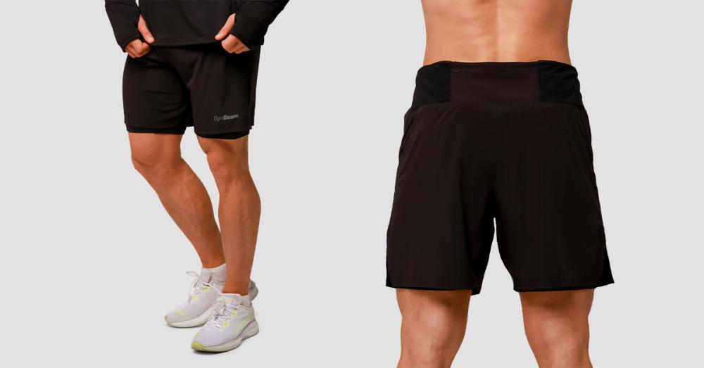 Pantaloni scurți de alergare 2in1 Pulse Black - GymBeam