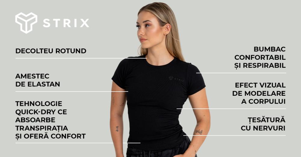 Tricou negru cu nervuri pentru femei - STRIX