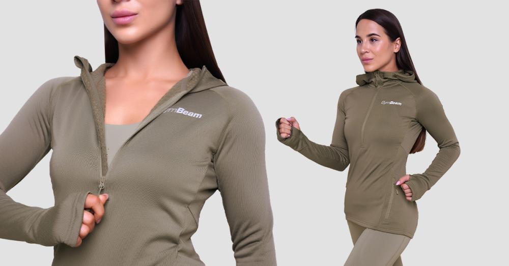Hanorac de alergare pentru femei 1/2 Zip Pulse Vetiver - GymBeam