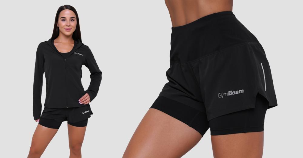 Pantaloni scurți de alergare pentru femei 2in1 Pulse Black - GymBeam