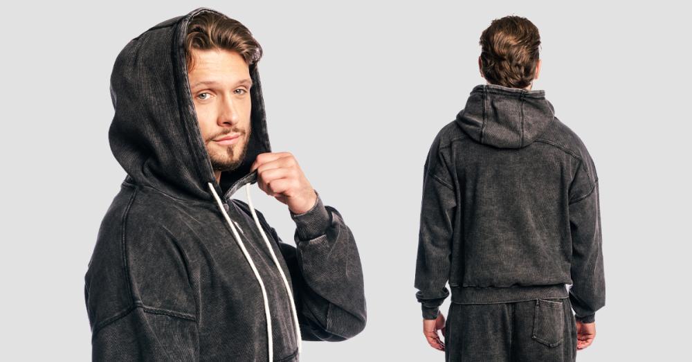 Hanorac Aura Hoodie Washed Black - GymBeam