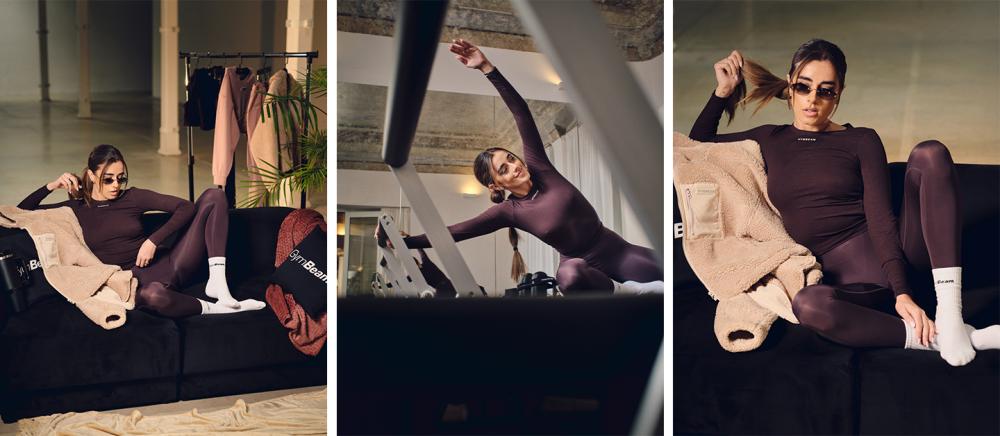 Top cu mâneca lungă pentru femei Aura Tee Brown - GymBeam