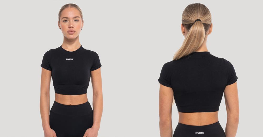 Top pentru femei Crop Flow Black - GymBeam