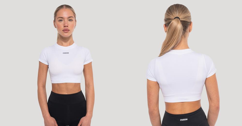Top pentru femei Crop Flow White - GymBeam