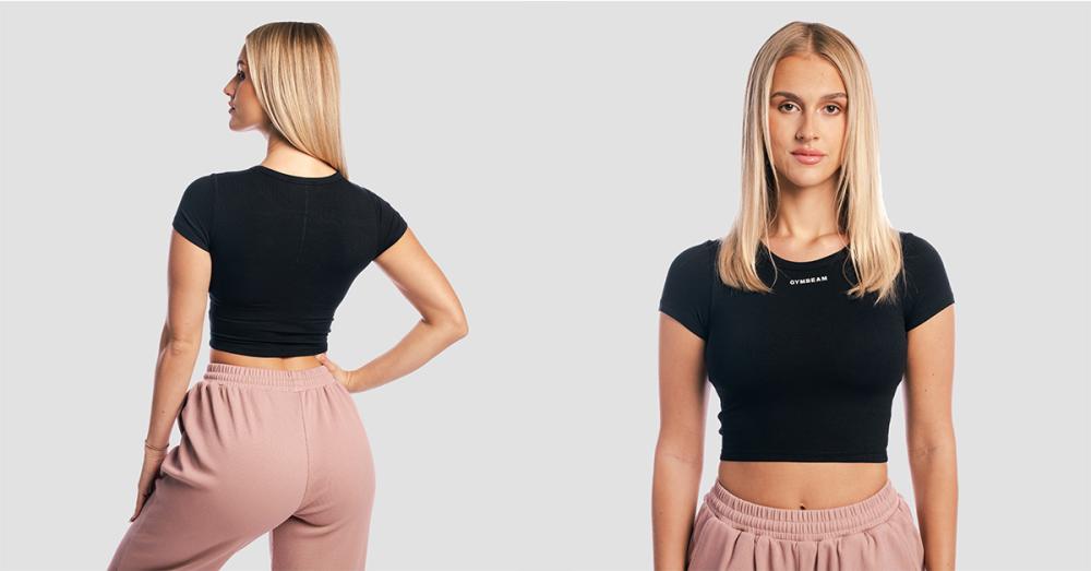 Tricou pentru femei Cropped Aura Black - GymBeam