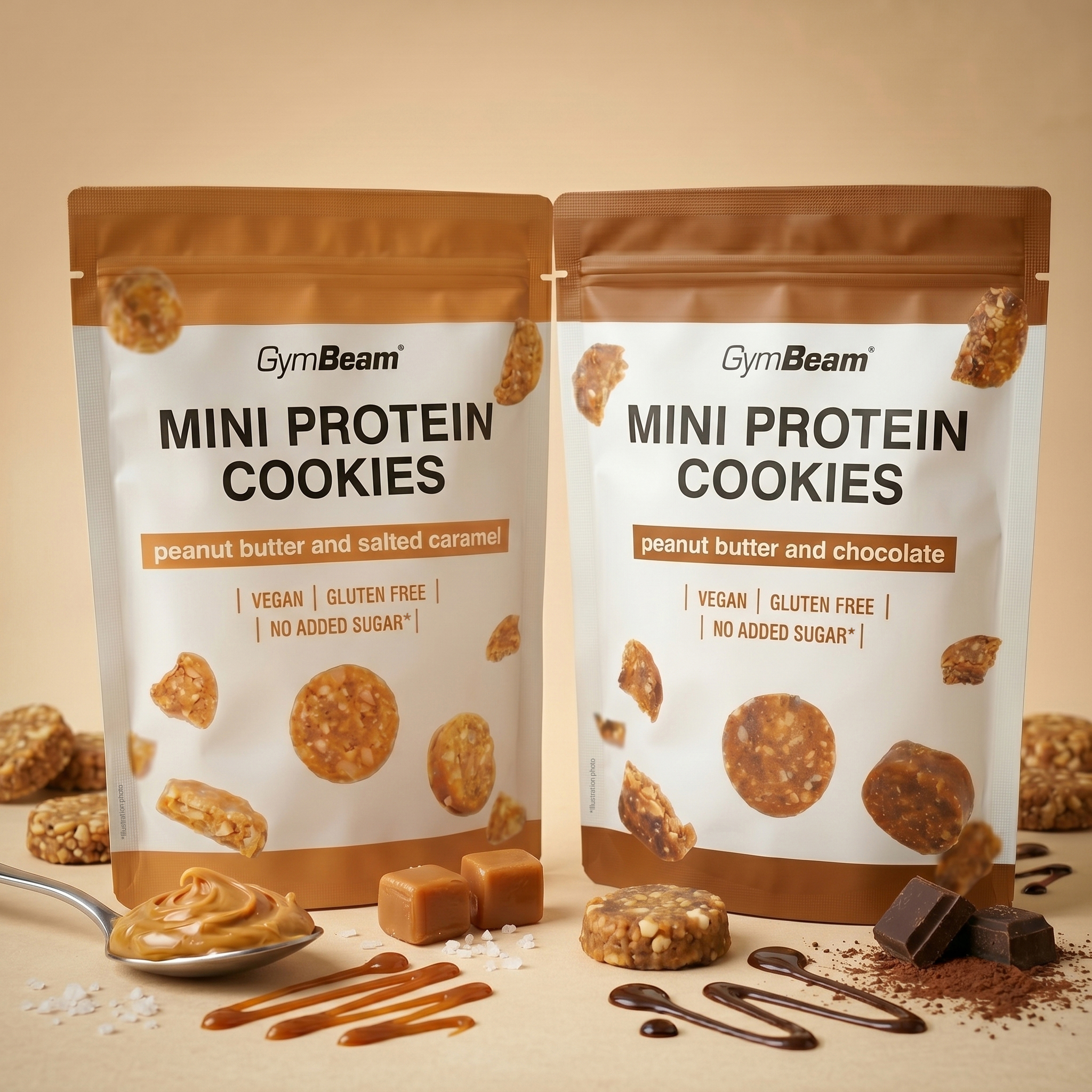 Mini Protein Cookies - GymBeam 100 g - unt de arahide cu ciocolată