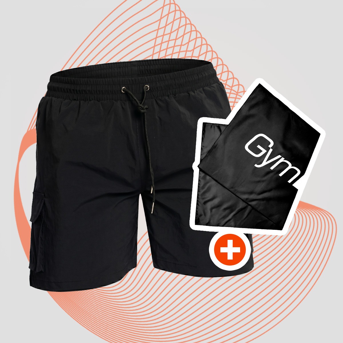 Șort de baie pentru bărbați Cargo Black - GymBeam + cadou