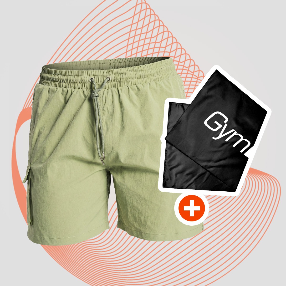 Șort de baie pentru bărbați Cargo Olive - GymBeam + cadou