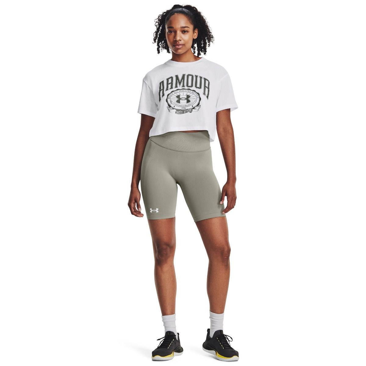 Tricou pentru femei UA Collegiate Crest Crop SS White - Under Armour