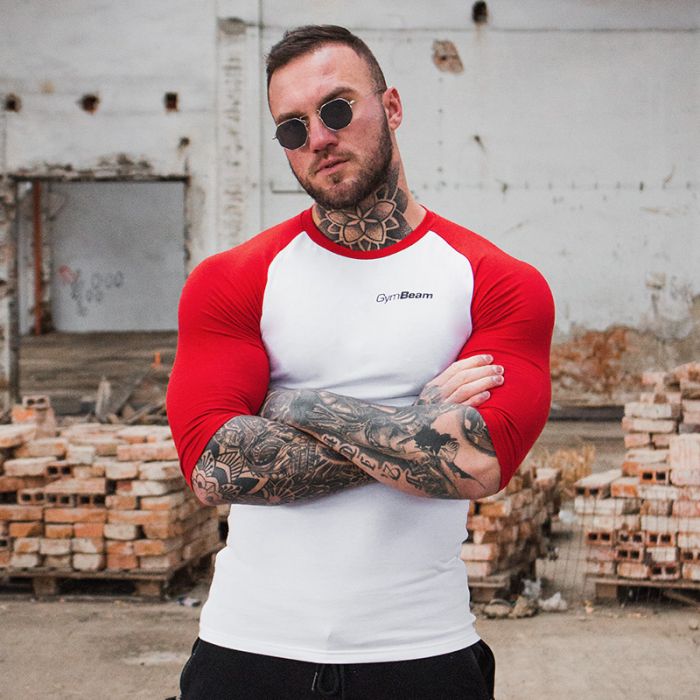 Tricou Fitted Sleeve White Red - GymBeam