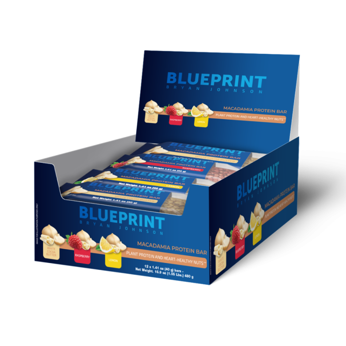 Batoane proteice cu nuci de macadamia - Blueprint by Bryan Johnson 12 x 40 g