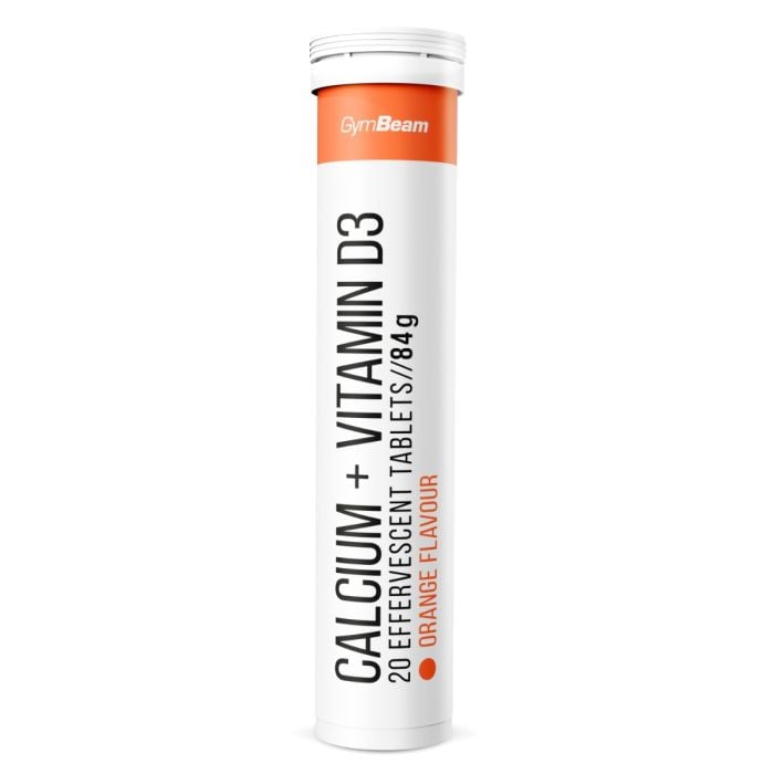 Calciu + Vitamina D3 efervescent - GymBeam 20 tab. - portocală