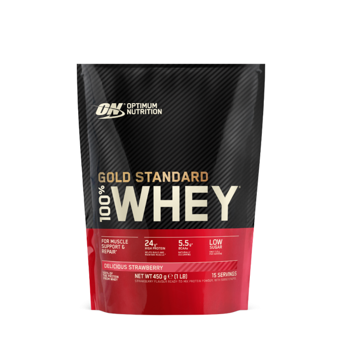 100% Whey Gold Standard - Optimum Nutrition + cadou 450 g - căpșuni 