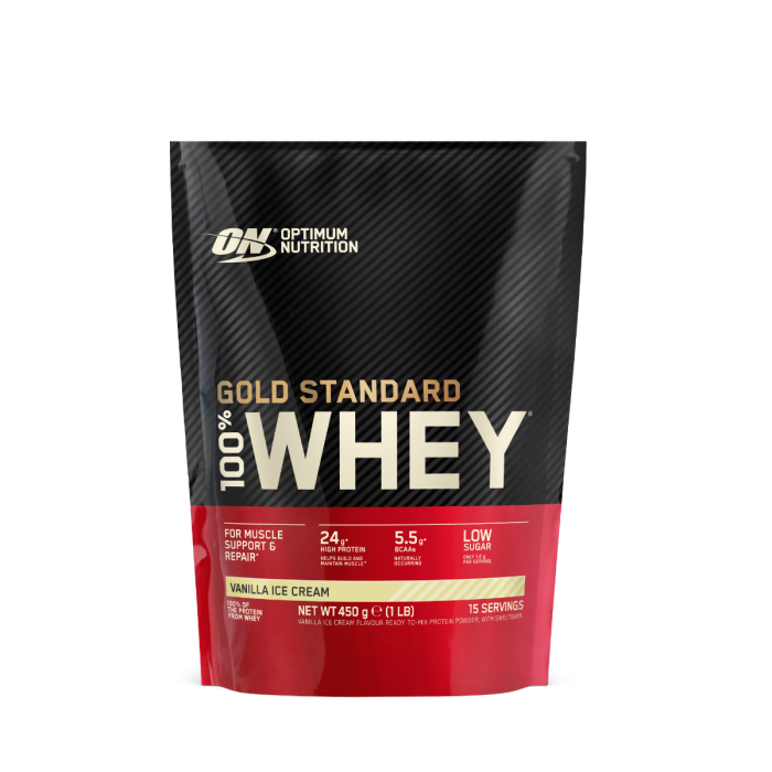 100% Whey Gold Standard - Optimum Nutrition + cadou 450 g - înghețată de vanilie