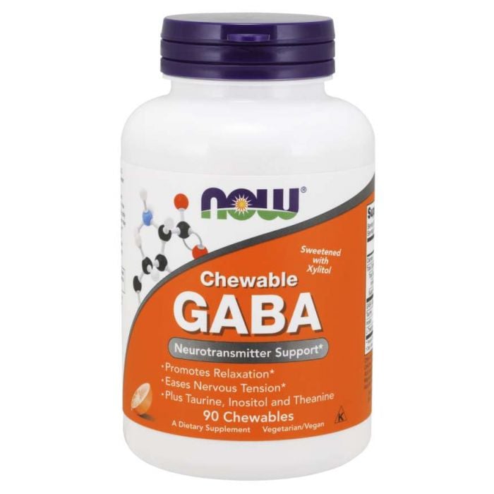 Tablete masticabile GABA cu aromă de portocale - NOW Foods