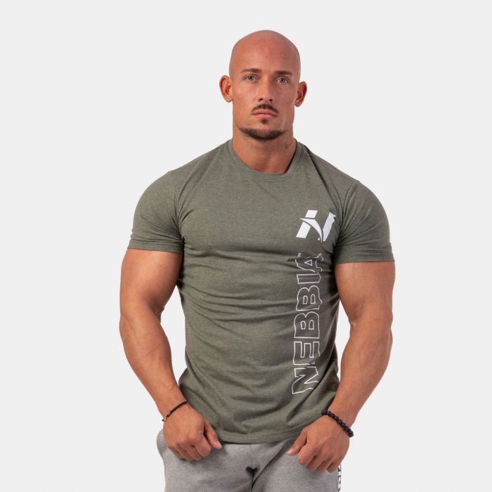 Tricou pentru bărbați Vertical Logo Khaki - NEBBIA