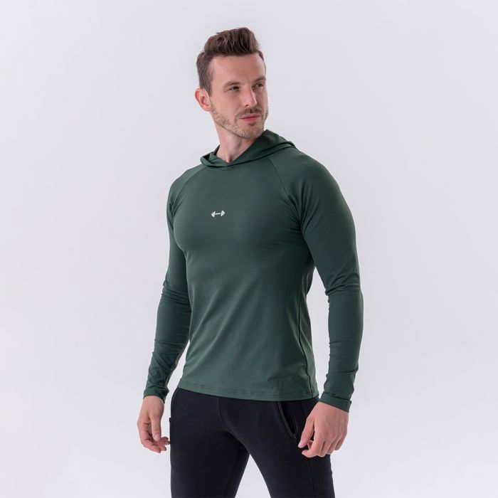 Tricou pentru bărbați Long-Sleeve Hoodie Dark Green - NEBBIA