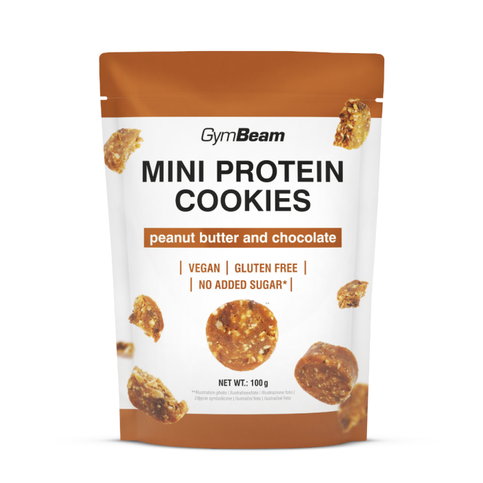 Mini Protein Cookies - GymBeam 100 g - unt de arahide cu ciocolată