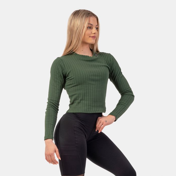 Tricou pentru femei Long Sleeve Top Organic Cotton Dark Green - NEBBIA