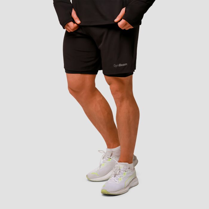 Pantaloni scurți de alergare 2in1 Pulse Black - GymBeam L