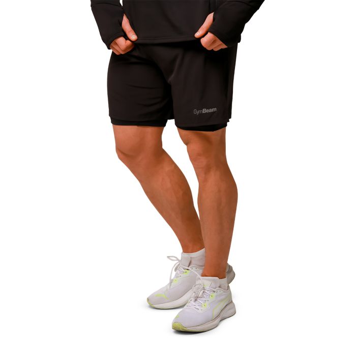 Pantaloni scurți de alergare 2in1 Pulse Black - GymBeam L