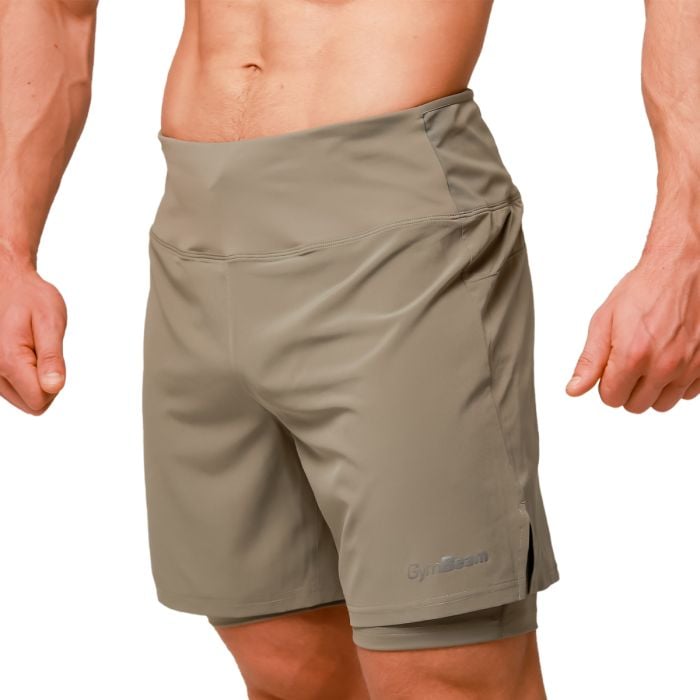 Pantaloni scurți de alergare 2in1 Pulse Vetiver - GymBeam L