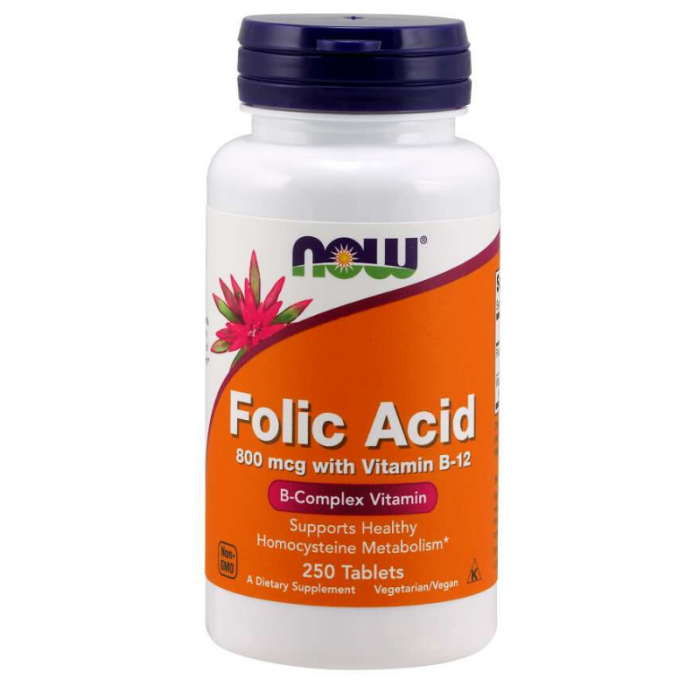 Acid folic 800 mcg cu Vitamina B-12 - NOW Foods