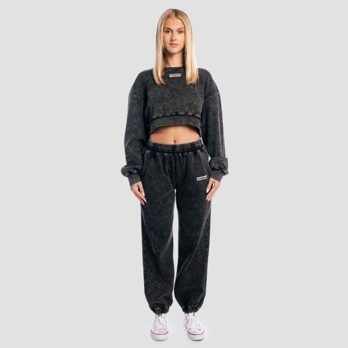 Hanorac pentru femei Cropped Aura Washed Black - GymBeam XS