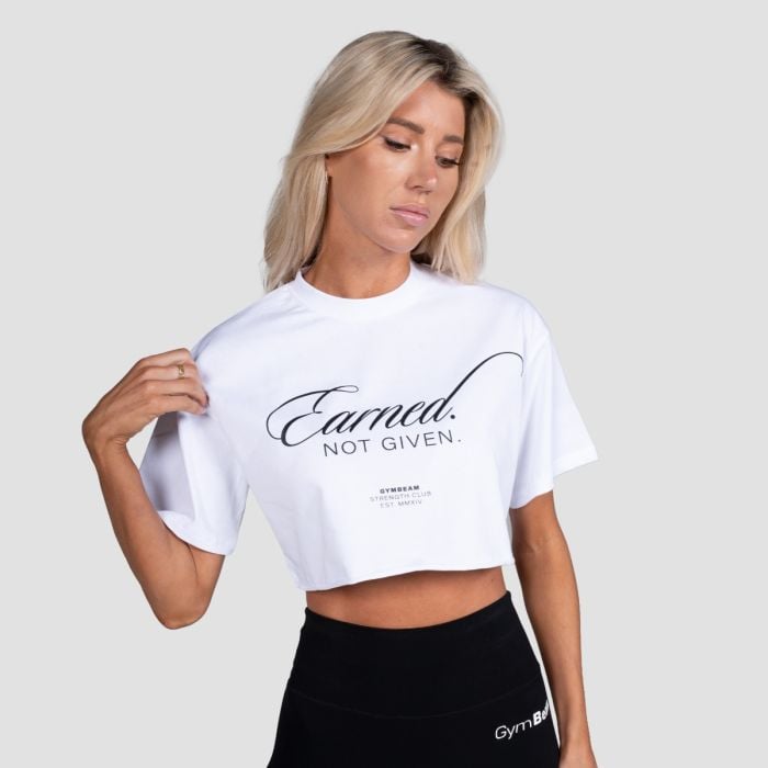 Tricou pentru femei cropped Earned White - GymBeam L
