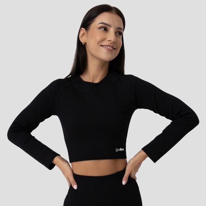 Tricou pentru femei FLO Ribbed Crop Top Black - GymBeam XL