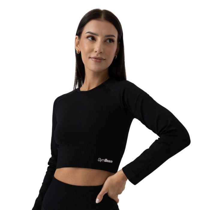 Tricou pentru femei FLO Ribbed Crop Top Black - GymBeam XL