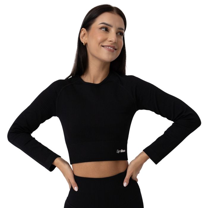 Tricou pentru femei FLO Ribbed Crop Top Black - GymBeam XL