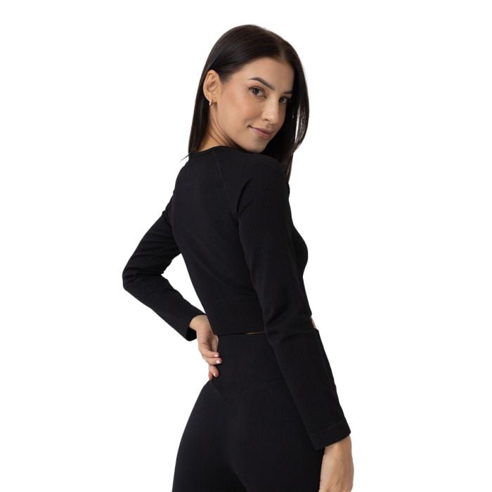 Tricou pentru femei FLO Ribbed Crop Top Black - GymBeam XL