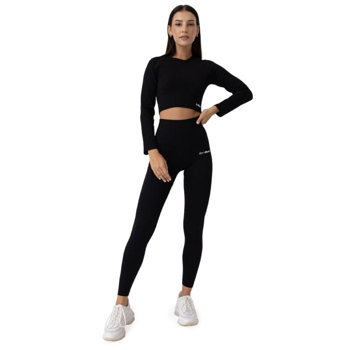 Tricou pentru femei FLO Ribbed Crop Top Black - GymBeam XL