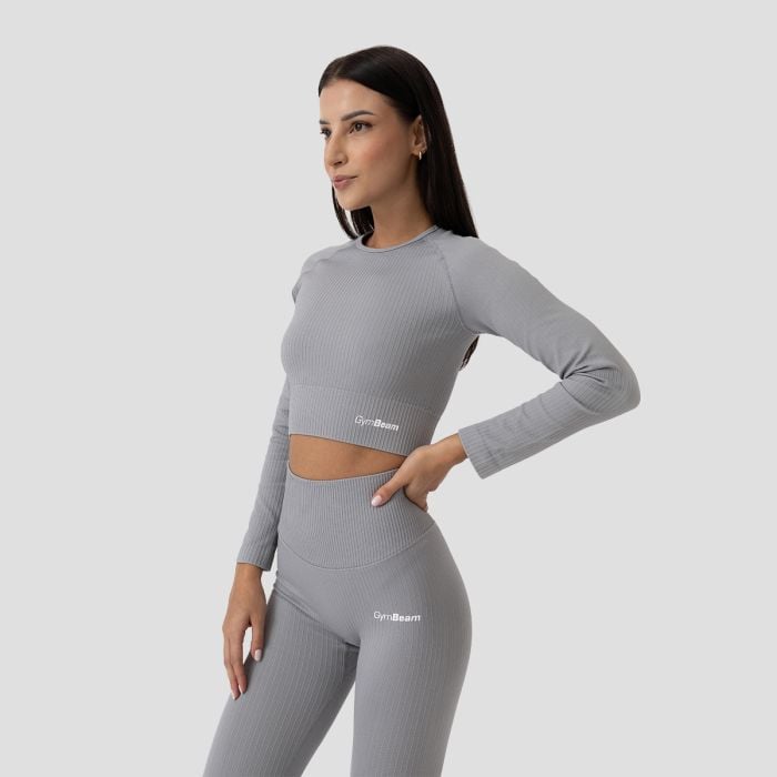 Tricou pentru femei FLO Ribbed Crop Top Grey - GymBeam S