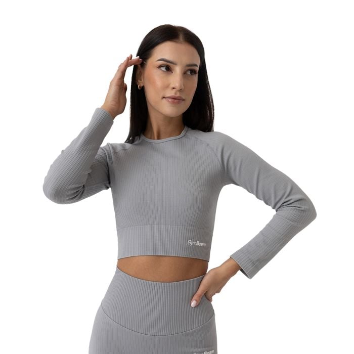 Tricou pentru femei FLO Ribbed Crop Top Grey - GymBeam S