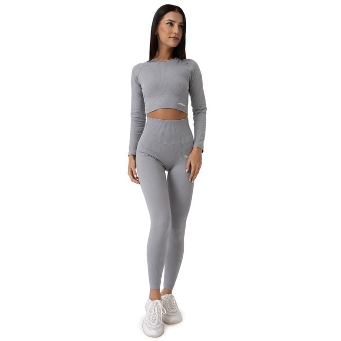 Tricou pentru femei FLO Ribbed Crop Top Grey - GymBeam S