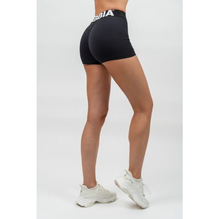 Pantaloni scurți cu talie înaltă pentru femei Glute Pump Black - NEBBIA S