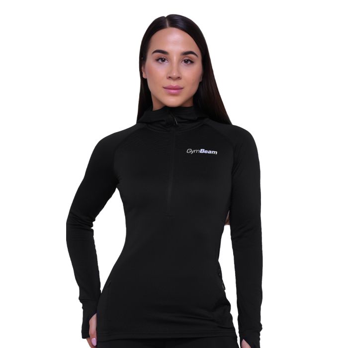 Hanorac de alergare pentru femei 1/2 Zip Pulse Black - GymBeam S