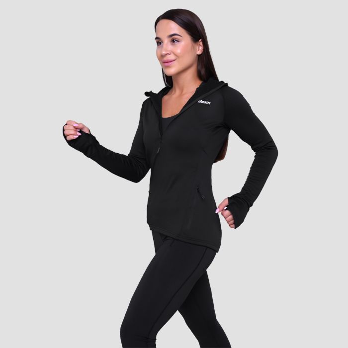 Hanorac de alergare pentru femei 1/2 Zip Pulse Black - GymBeam S