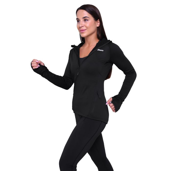 Hanorac de alergare pentru femei 1/2 Zip Pulse Black - GymBeam S