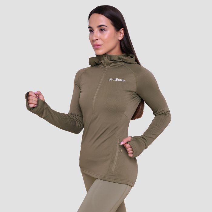 Hanorac de alergare pentru femei 1/2 Zip Pulse Vetiver - GymBeam S