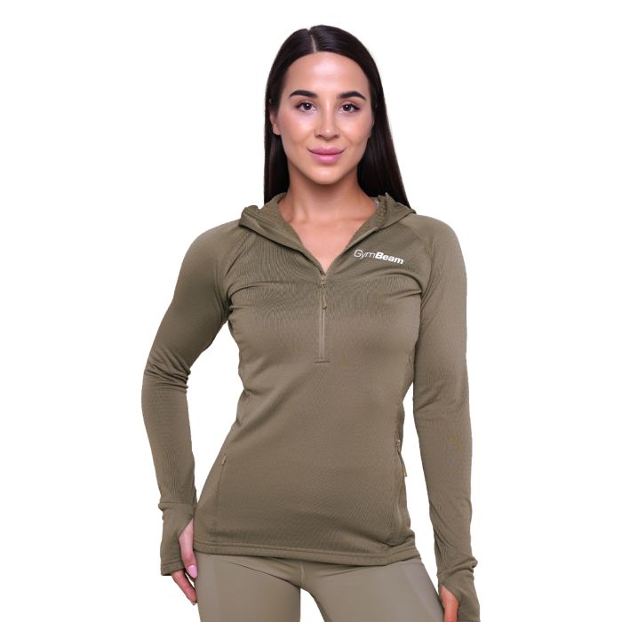 Hanorac de alergare pentru femei 1/2 Zip Pulse Vetiver - GymBeam S