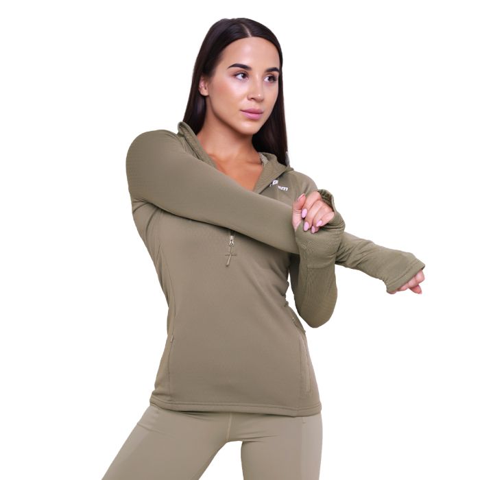 Hanorac de alergare pentru femei 1/2 Zip Pulse Vetiver - GymBeam S