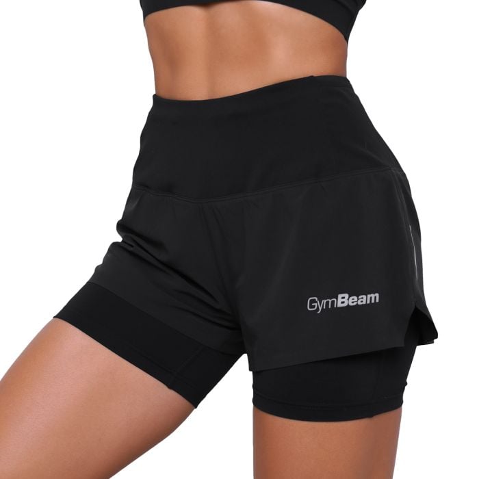 Pantaloni scurți de alergare pentru femei 2in1 Pulse Black - GymBeam L