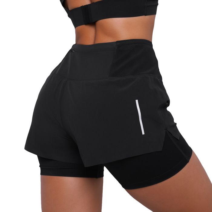 Pantaloni scurți de alergare pentru femei 2in1 Pulse Black - GymBeam L