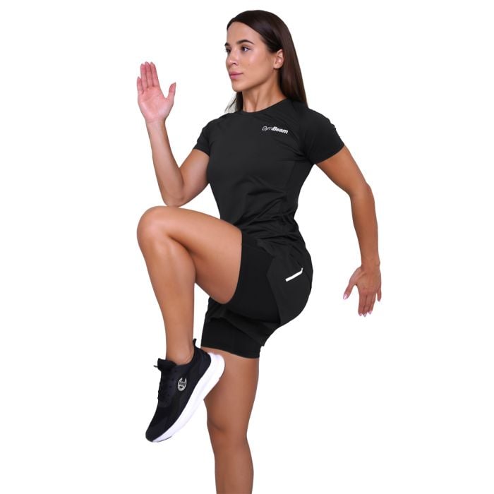 Pantaloni scurți de alergare pentru femei 2in1 Pulse Black - GymBeam L